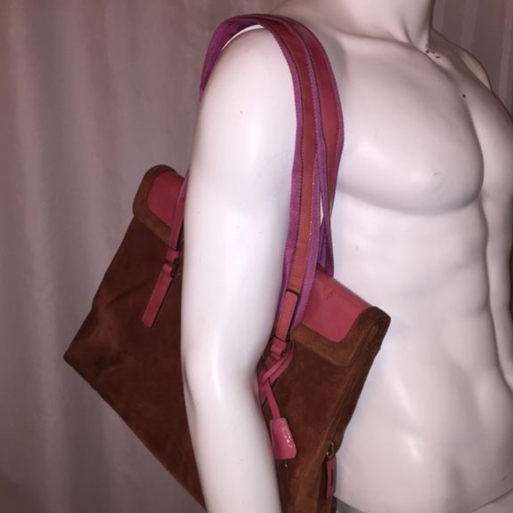 auth PRADA patent leather suede LAPTOP BAG w/damag - Picture 1 of 8